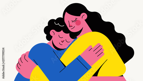 cartoon couple hugging each other