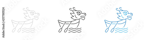 Dragon boat racing icon illustration showing traditional water sport vessel outline with water waves chinese culture traditional festival
