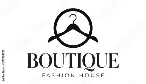 Boutique fashion house logo with hanger and circle