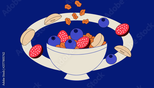 bowl of cereal with blueberries and nuts