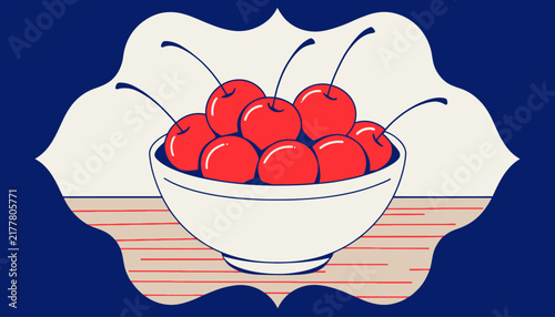 bowl of cherries, fruit illustration