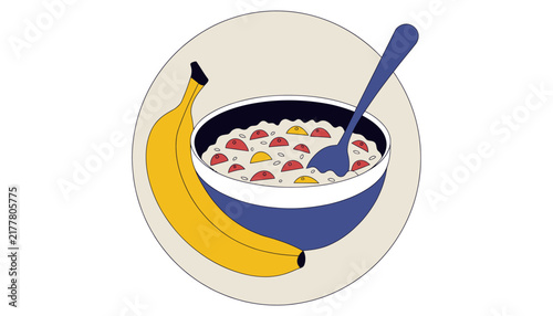 bowl of cereal with banana and spoon