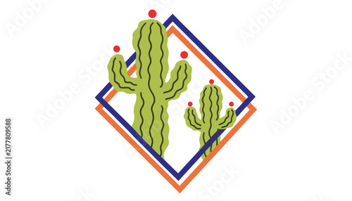 cactus logo with geometric shapes and red dots