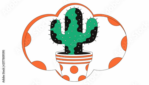 cactus in pot with orange dots, minimalistic plant illustration