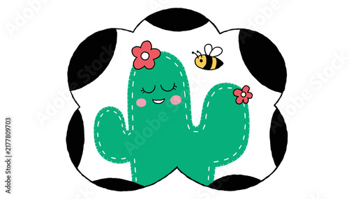 Cactus with flowers and bee