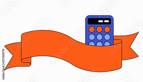 Calculator and Orange Ribbon Banner for Text and Numbers - Business, Finance, Education, and Concept Design
