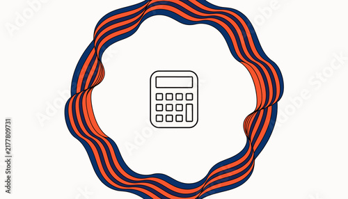 Calculator Icon Inside Orange and Blue Ribbon Wreath on White Background