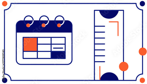 Calendar and Hourglass Icons Representing Time Management and Scheduling, Isolated on Transparent Background