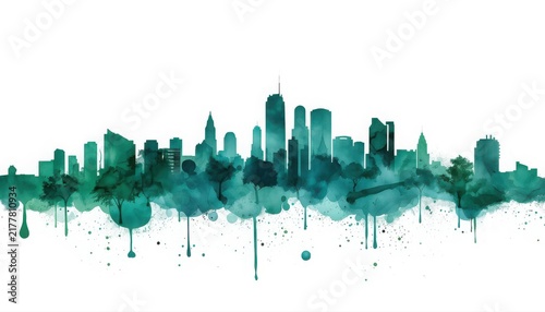 Dallas skyline watercolor painting silhouette on white background with wall art