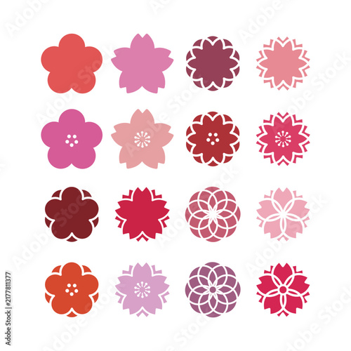 梅や桜などの和風な花柄アイコンのセット