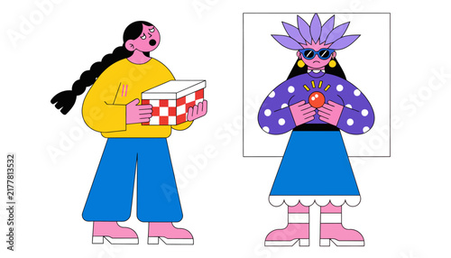 cartoon women eating snacks