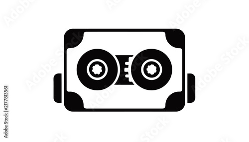 cassette tape icon, black and white, music symbol