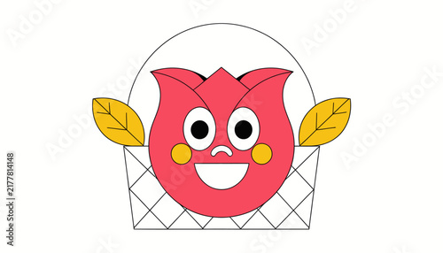 cartoon rose character with happy face