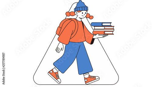 cartoon student carrying books