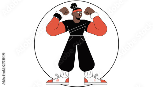 Cartoon strong man flexing muscles isolated on transparent background