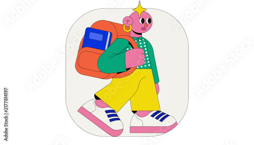 Cartoon student walking with backpack