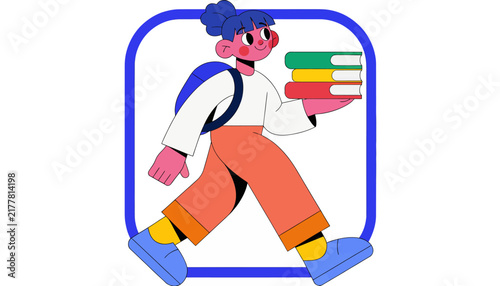 cartoon student walking with books