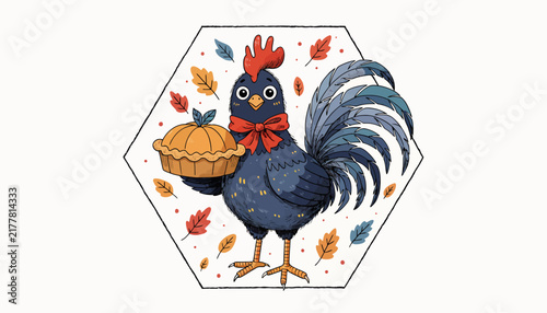 cartoon turkey holding pumpkin pie thanksgiving