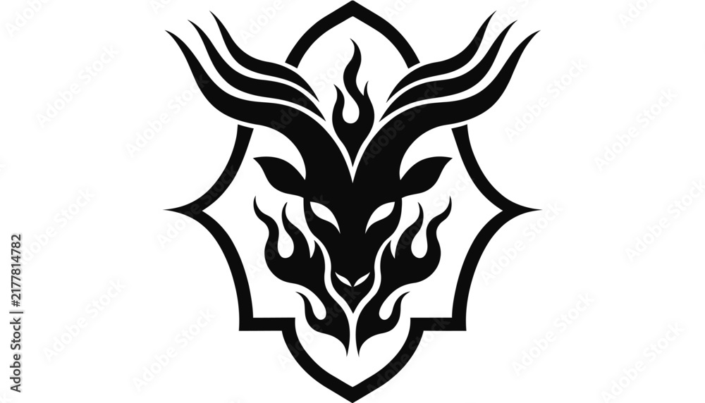 Fototapeta premium black tattoo design with flames and horns on white background