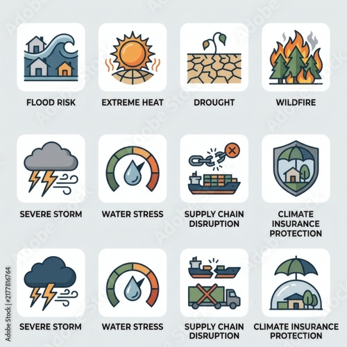 Climate Risk and Resilience Icon Set
