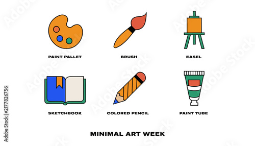 art supplies, painting tools, minimal icons