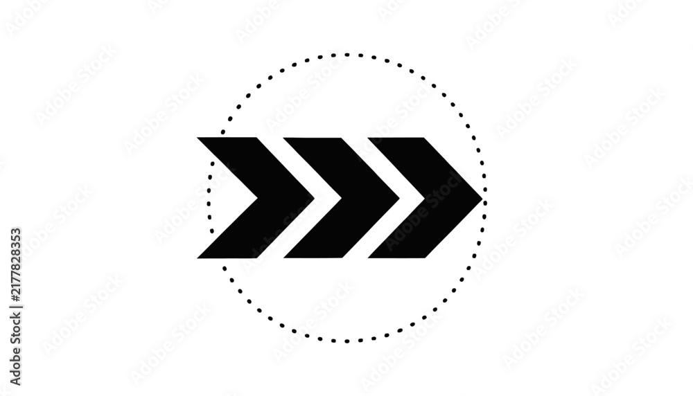 Fototapeta premium Abstract Geometric Forward Arrow Symbol with Dotted Circle on White Background