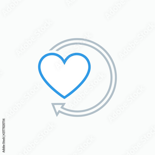 A blue heart icon with a grey refresh or repeat arrow circling it, symbolizing continuous love or favorite status.
