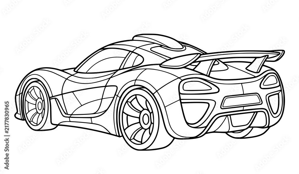 Naklejka premium Fantasy Futuristic Sports Car Coloring Book Page Cartoon Line Art Vector