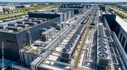 Industrial HVAC system on modern data center rooftop
