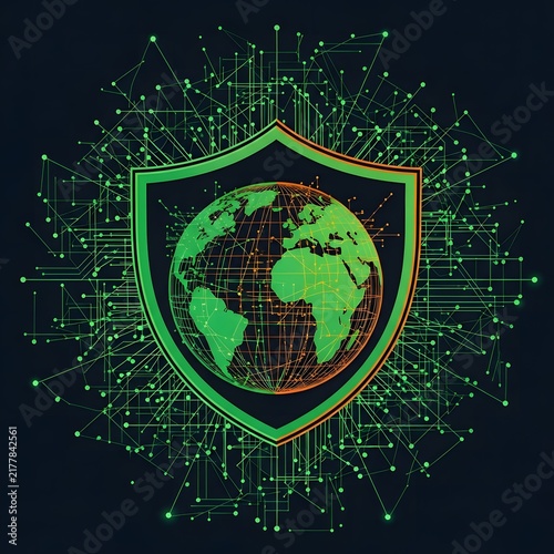 Global shield with digital network background