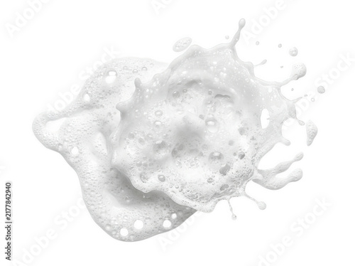 White soap foam splash with bubbles isolated on transparent background for hygiene and cleaning products