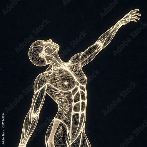 Human body with glowing nerves and muscles