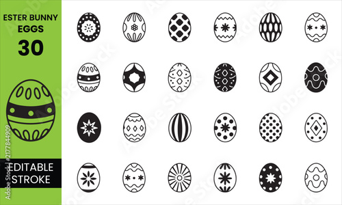 Easter Bunny Eggs Editable Icon Set, Easter Holiday Celebration and Spring Icons