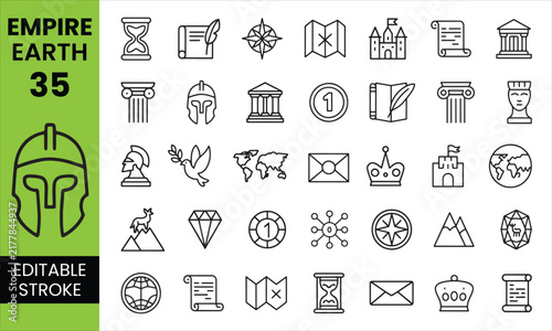 Empire Earth Treasure Editable Icon Set, Ancient Civilization History and Heritage Icons