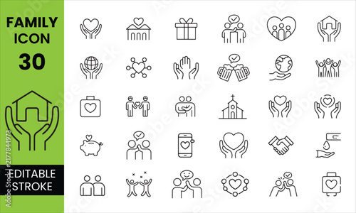 Family Editable Icon Set, Home Parents Children and Family Relationship Icons