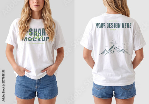 White T-Shirt Mockup with Female Model