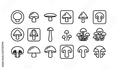 Minimal Geometric Mushroom Outline Icon Set Editable Vector Collection