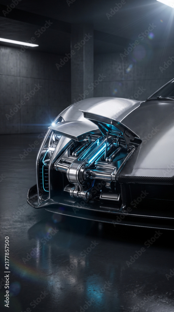 Fototapeta premium Shape-memory alloy active aero flaps adapting to airflow on futuristic car