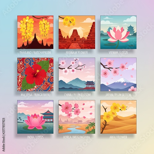 Naklejka 00 Flat Graphic:-Asian National FlowersFlat-8