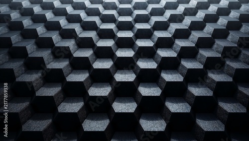 Abstract geometric pattern of dark hexagonal acoustic foam panels