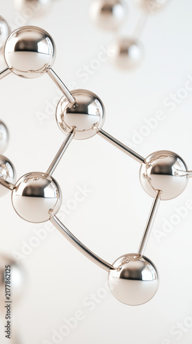 Metallic sphere molecular structure abstract minimal silver science technology 3D render clean futuristic design