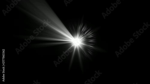 optical shine light lens flares animation. Seamless loop dynamic kinetic bright star light rays effect on black background. Dynamic light rays