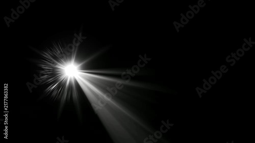 optical shine light lens flares animation. Seamless loop dynamic kinetic bright star light rays effect on black background. Dynamic light rays