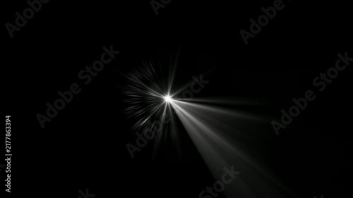 optical shine light lens flares animation. Seamless loop dynamic kinetic bright star light rays effect on black background. Dynamic light rays
