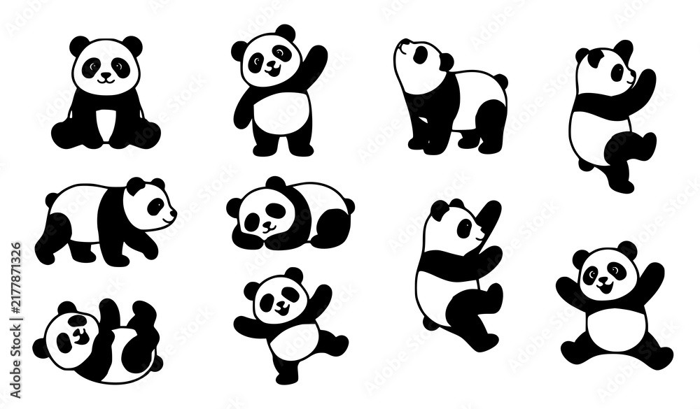 Obraz premium Panda character pose vector icon set with cute wildlife illustrations for design