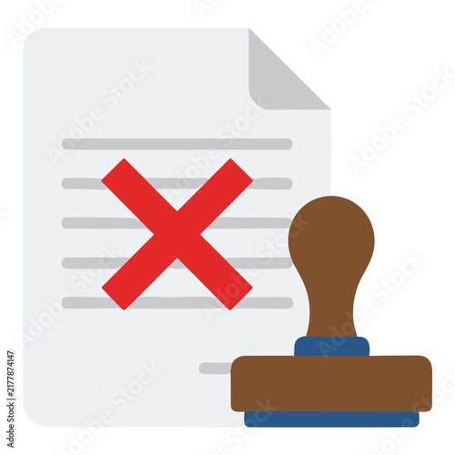 Document with red cross stamp rejected or denied symbol