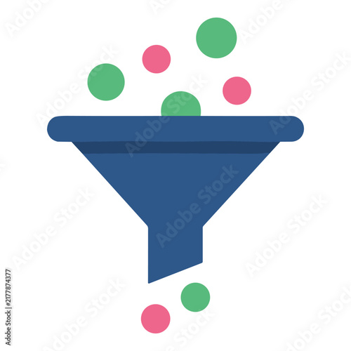 Colorful Funnel with Falling Dots Icon for Filtering and Data Sorting