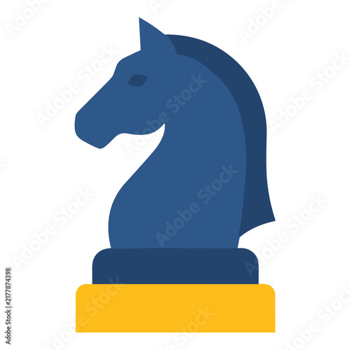 Blue knight chess piece with golden base flat design vector