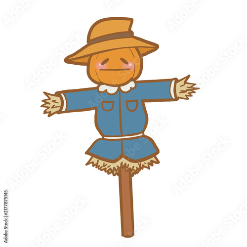 Foto Cute kawaii Halloween scarecrow pumpkin head on a stick cartoon illustration for