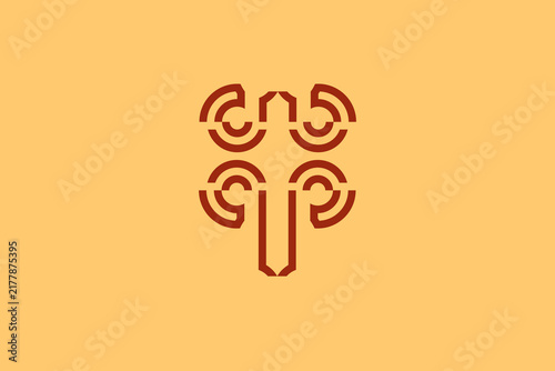 Abstract Symmetrical Axe Logo Icon — Minimalist Dark Red Line Art Geometric Crossed Tool Symbol Badge for Brand Identity, Tribal and Creative Business Design